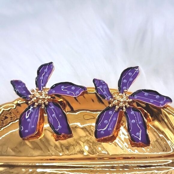 New ZARA tropical flower stud earrings - Picture 6 of 13